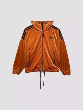 adidas Orange Velvet Windbreaker with Black Stripes
